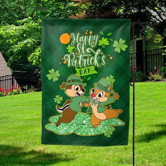 Chip And Dale St Patrick's Day Flag/Magical St. Paddy's Day Yard Decor/Disney Patrick's Day Flag/Disney Patrick Day Garden Flag