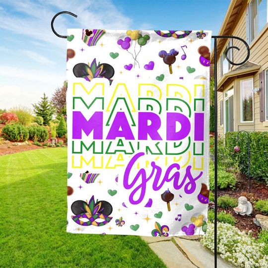 Disney Mardi Gras GardenFlag,Fat Tuesday GardenFlag,Magic Kingdom,Minnie Mardi Gras, Mickey Mardi Gras Flag, Housewarming Family Gift