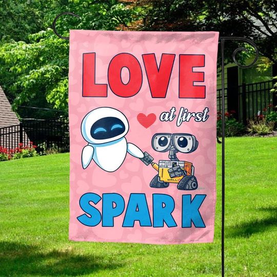 Disney Wall-E And Eve Garden Flag, Valentine's Day Flag Outdoor Decoration, Valentine Gift
