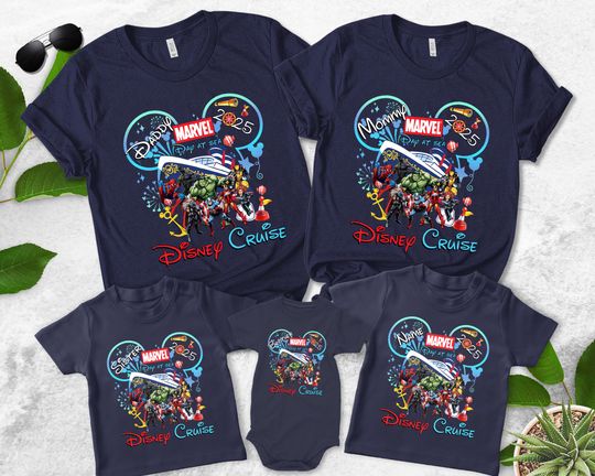Personalized Disney Cruise Line Marvel Day At Sea 2025 T-shirt, Custom Name Thor Iron Man Hulk Cruise Trip, Disney Family Vacation