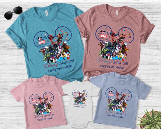 Personalized Disney Cruise Line Marvel Day At Sea 2025 Shirt/Custom Name Thor Iron Man Hulk Cruise Trip Tee/Disney Family Vacation