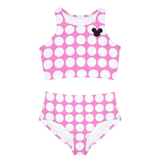 Minnie Mouse Inspired Swim Bikini Set, Disney Swimsuit, Cute Bathing Suit, Women's Two Piece, Pink Polka Dot Beachwear