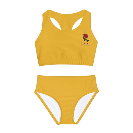 Swimsuit Set, Girls Bathing Suit, Belle Inspired Swimwear, Two Piece Bikini, Kids Disney Princess Beach Outfit