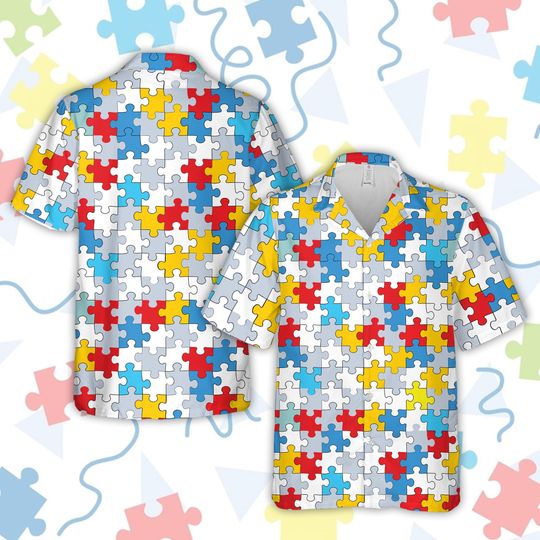 Colorful Autism Puzzle Hawaiian Shirt, Autism Awareness Button Up Shirt, Autism Support Shirt For Men Women, Special Education Teacher Shirt