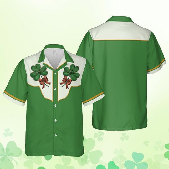 St Patrick's Coquette Hawaiian Shirt For Men Women, Shamrock Coquette Bow Button Up Shirt, Lucky Shamrock Shirt, St Patty's Day Irish Shirt