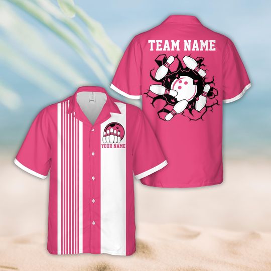 Personalized Name Bowling Hawaiian Shirt, Custom Retro Bowling Button Up Shirt, Bowling Party Shirt, Matching Bowling Team Shirt For Bowlers
