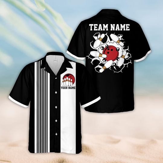 Personalized Name Bowling Hawaiian Shirt, Custom Retro Bowling Button Up Shirt, Bowling Party Shirt, Matching Bowling Team Shirt For Bowlers