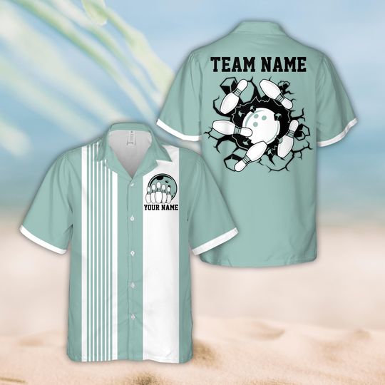 Personalized Name Bowling Hawaiian Shirt, Custom Retro Bowling Button Up Shirt, Bowling Party Shirt, Matching Bowling Team Shirt For Bowlers
