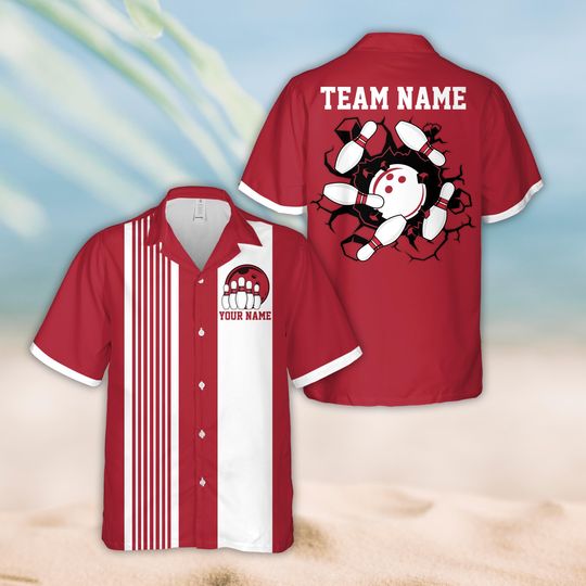 Personalized Name Bowling Hawaiian Shirt, Custom Retro Bowling Button Up Shirt, Bowling Party Shirt, Matching Bowling Team Shirt For Bowlers