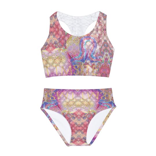 Colorful Original Design Girls Two Piece Swimsuit, Child Youth Swimwear Set, Beach Pool Wear