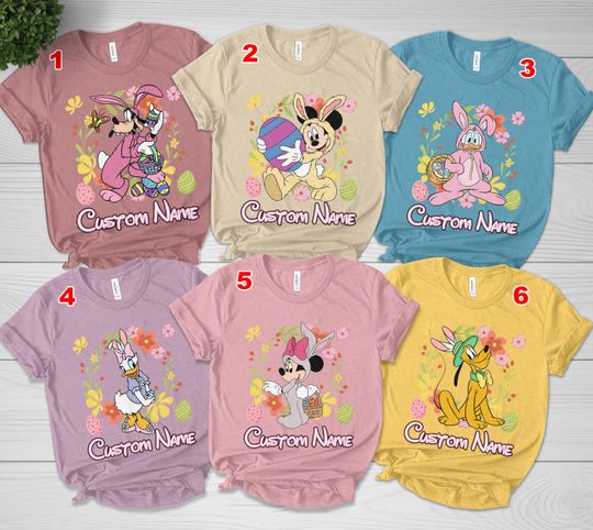 Personalized All Characters Disney Easter Shirt, Mickey and Friends Easter Bunny Eggs, WDW Disneyland Family Happy Easter Day 2024