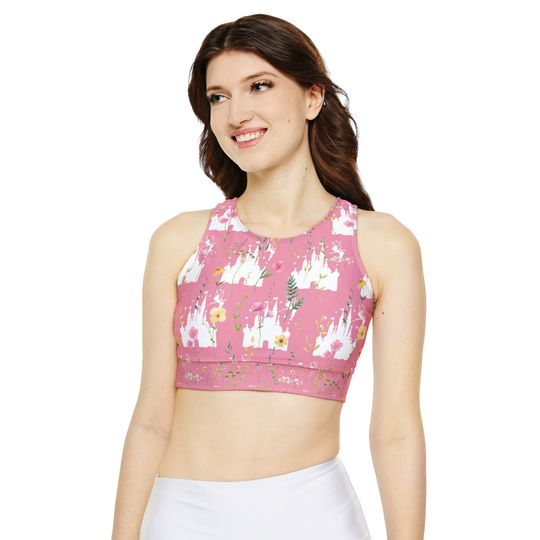 Magical World of Magic Kingdom Pink Tinker Fairy Fully Lined Padded Sports Bra, Sports Bra, Magic Kingdom Sports Bra