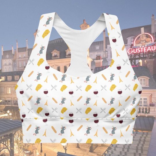 Sports Bra Disney, Remy Bra, Ratatouille Bra, Epcot Food Wine Bra, All-Over Print White