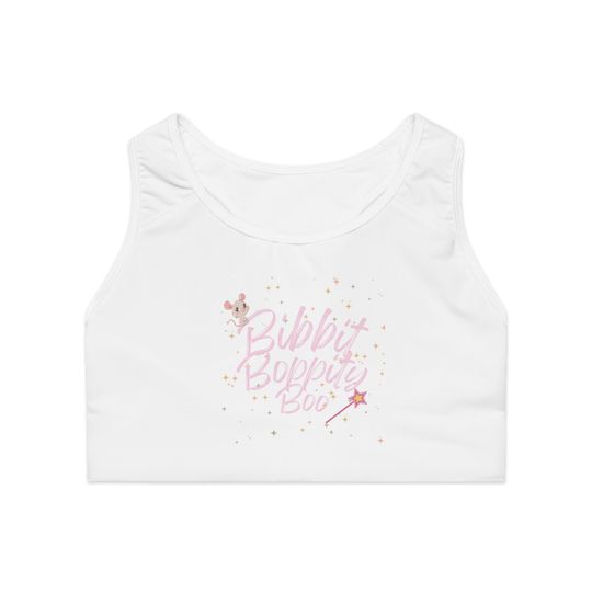 Cinde Inspired White Sports Bra, Disney Workout   , Princess Gym Gear, Fairy Tale Fitness Tank, Bibbit-Boppity-Boo Activewear