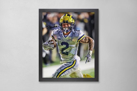 Blake Corum Michigan Wolverines Poster Art Autographed NCAA