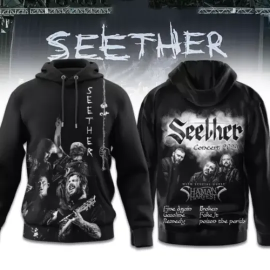 Seether Concert 2025 ft Special Guest Shaman Harvest 3D Hoodie, Music Tour 3D Hoodie, Music Band 3D Hoodie