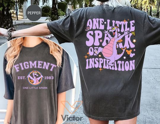 Figment Dragon One Little Spark Embroidery Comfort Colors Shirt, Disney Embroider Shirts, Figment Shirt, Embroidered Shirt, Trip Gift Shirts