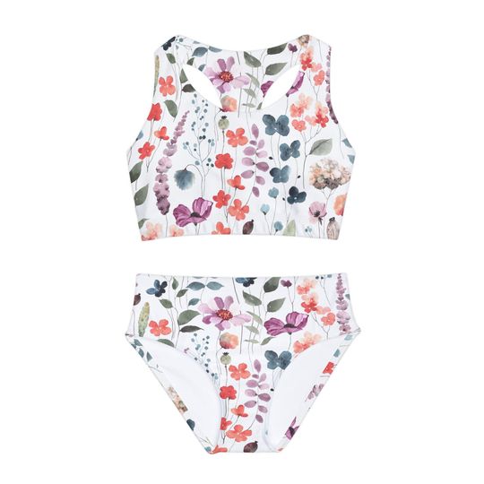 Floral Two Piece Swimsuit Set for Girls, Beach Vacation Bathing Suit, Cute Kids Swimwear, Summer Pool Outfit, Floral Bikini, Tropical