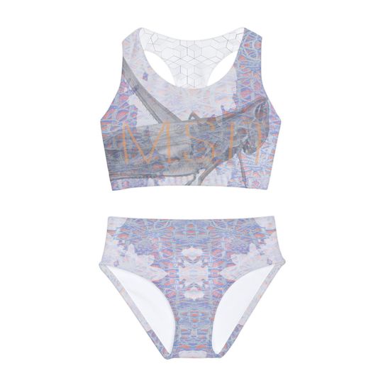 Colorful Original Design Girls Two Piece Swimsuit, Child Youth Swimwear Set, Beach Pool Wear