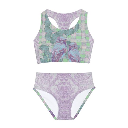 Colorful Original Design Girls Two Piece Swimsuit, Child Youth Swimwear Set, Beach Pool Wear