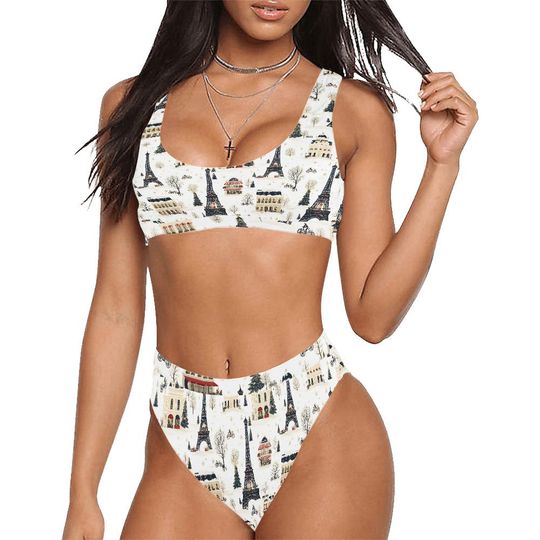 Parisian High-Waisted Bikini Set Sporty Tank Top Two-Piece Swimsuit for Women Stylish and Comfortable Beachwear Sport Top HighWaisted Bikini