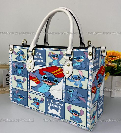 Cute Stitch Leather Handbag, Disney Stitch And Angel Leather Handbag