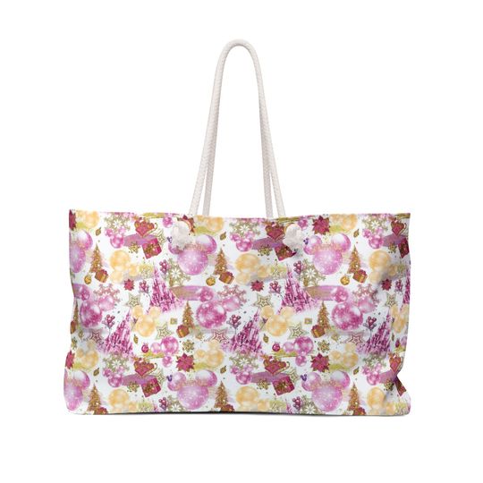 Disney Christmas Large Totebag Weekender Bag, Disney Pink Christmas Weekender Bag