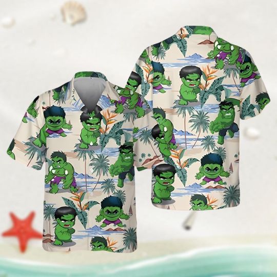The Hulk Hawaiian Shirt, Captain America Hawaii Shirt, Green Hulk Hawaiian Shirt, Avengers Superhero Hawaiian Shirt