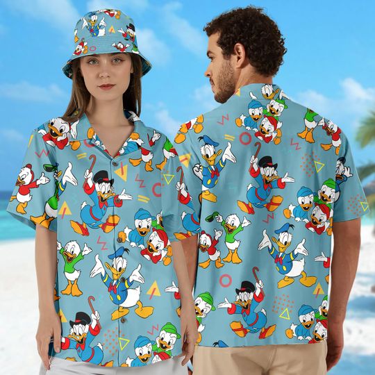 Disney Ducktales Donald Duck Summer Hawaiian Shirt, Huey Dewey Louie Hawaiian Shirt, Scrooge McDuck Cartoon Hawaiian Shirt