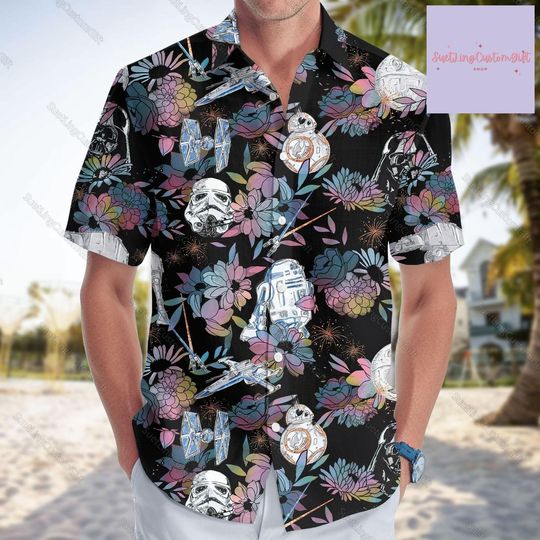 Discover Disney Star Wars Flower Hawaiian Shirt, Star Wars Floral Hawaiian Shirt, Star Wars Hawaiian Shirt