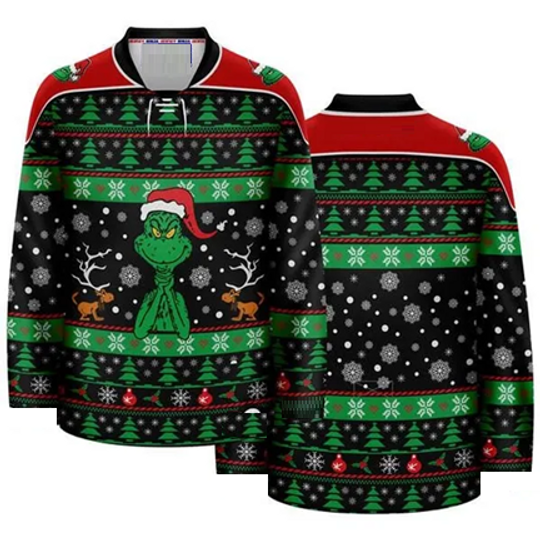 Christmas funny character Ugly Sweater Hockey Jersey