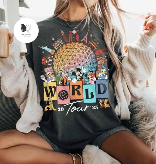 Vintage Mickey and Friends Disney Epcot Shirt, Disney Epcot World Tour 1982, WDW Disneyland Family Vacation 2025, Drinking around the World