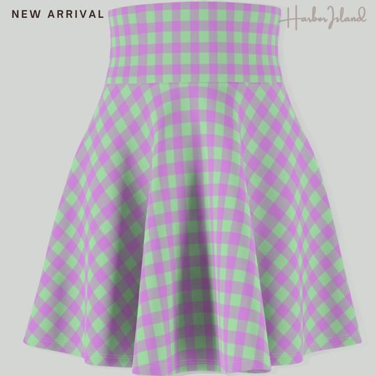 Pastel Plaid Skirt - Women's Purple and Green Skirt, Plaid Pattern Dress by HarborIslandDecor