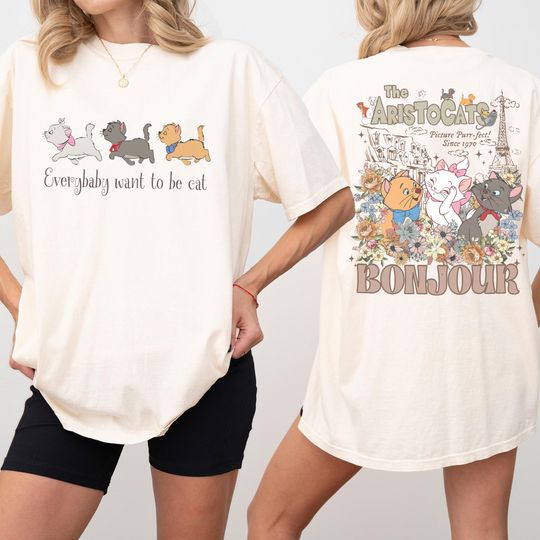 Disney Aristocats Bonjour Shirt, The Aristocats Marie Toulouse Berlioz Shirt, Disney Cat Lover, Disneyland Vacation Tee, Disney Trip Shirt