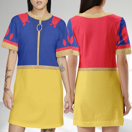 Snow White 3D T-shirt Dress, Snow White And The Seven Dwarfs All Over Print Dress, Snow White Princess Mom Daughter Dress