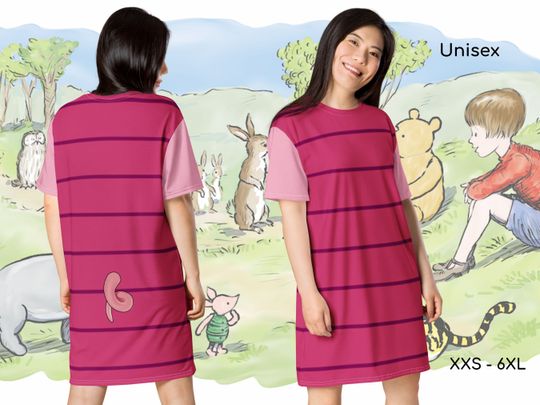Winnie the Pooh Piglet Unisex T-Shirt Dress WITH Tail or NO tail Adult Halloween Costume Cosplay Oogie Boogie Party Running Costume Bash