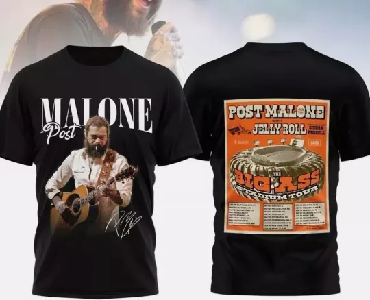 Post Malone Jelly Roll Big Ass Stadium Tour 2025 T-Shirt 3D