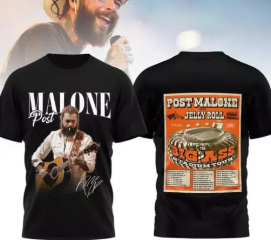 Post Malone Jelly Roll Big Ass Stadium Tour 2025 3D T-Shirt