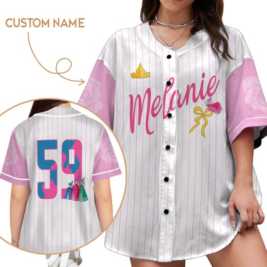 Custom Name Disney Princess Coquette Bow Sleeping Beauty Aurora Princess Baseball Jersey, Disneyworld Disneyland Family Trip Matching 2025