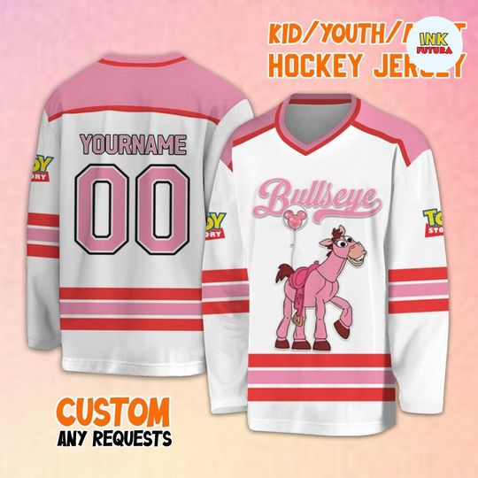 Personalize Vintage Toy Story Bullseye Valentine's Day Hockey Jersey, Jersey Team Sports Disneyland Family Trip