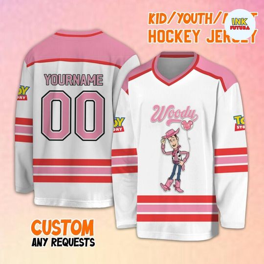 Personalize Vintage Toy Story Woody Valentine's Day Hockey Jersey, Jersey Team Sports Disneyland Family Trip