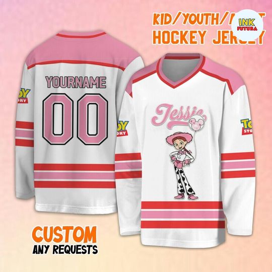 Personalize Vintage Toy Story Jessie Valentine's Day Hockey Jersey, Jersey Team Sports Disneyland Family Trip