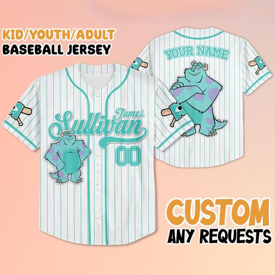 Custom Disney Monster Inc James Sullivan Baseball Jersey, Disney Monster Inc James Sullivan Jersey, Disney Baseball Team Outfit