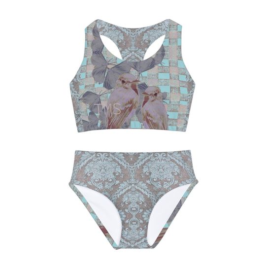 Colorful Original Design Girls Two Piece Swimsuit, Child Youth Swimwear Set, Beach Pool Wear