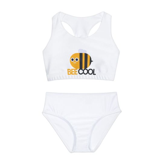 Bee Cool Girls Two Piece Swimsuit, Summer Swimwear, Cute Beach Outfit, Kids Bathing Suit, Pool Party Relaxation