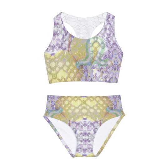 Colorful Original Design Girls Two Piece Swimsuit, Child Youth Swimwear Set, Beach Pool Wear