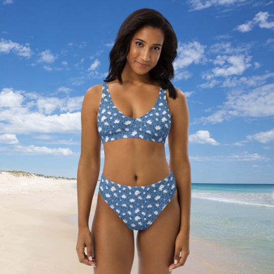 Lacy Daisies High-Waisted Bikini, Full Coverage Bikini, Plus Size Bikini, Two Piece Swimsuit, Floral Swimwear, Eco Friendly, Cute Bikinis