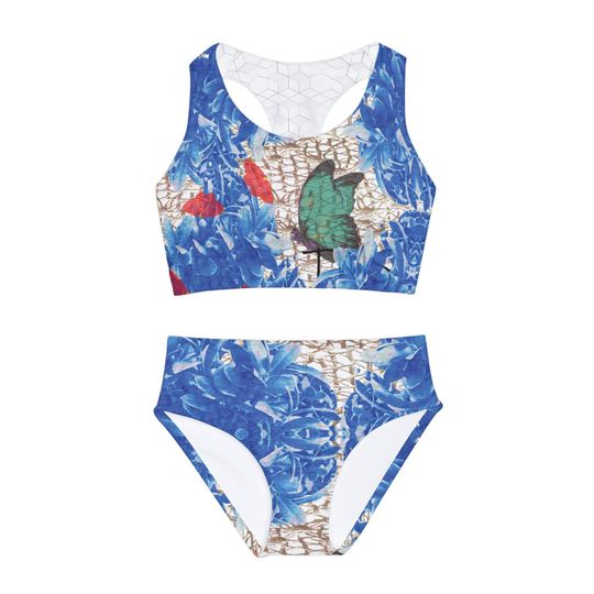 Colorful Original Design Girls Two Piece Swimsuit, Child Youth Swimwear Set, Beach Pool Wear