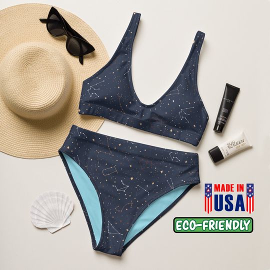 Constellation High-Waisted Bikini | Stars Bikini | Two-Piece Swimsuit | Celestial Beach Swimwear | Cosmos Bathing Suit | Astrology Gifts
