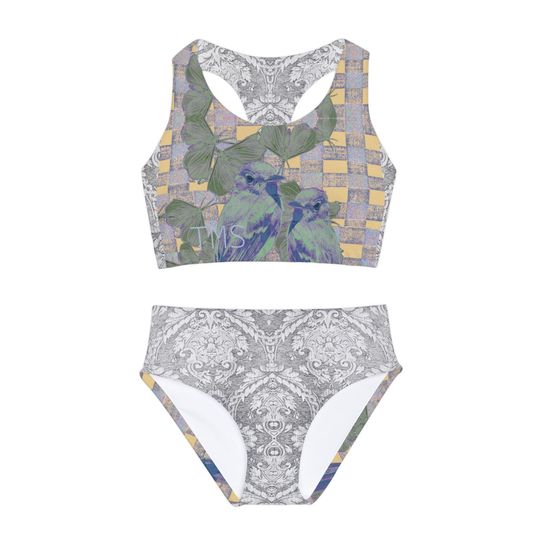 Colorful Original Design Girls Two Piece Swimsuit, Child Youth Swimwear Set, Beach Pool Wear